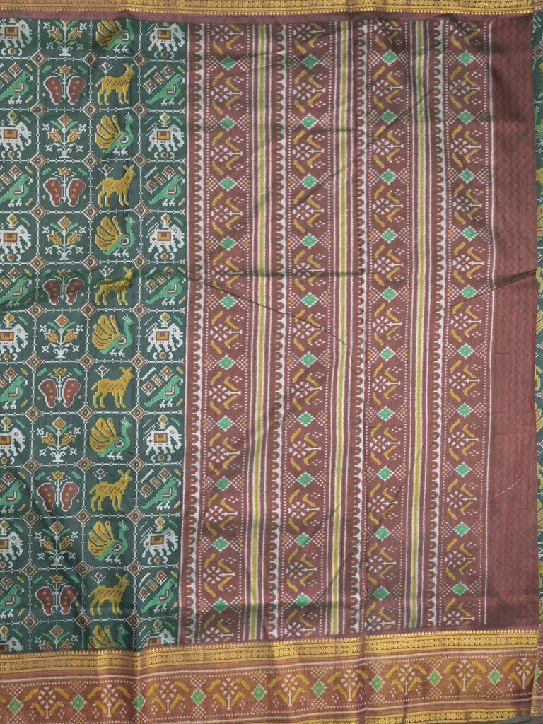 Ikkath fancy saree in peacock blue color allover design with zari border & ikkath pallu and plain blouse