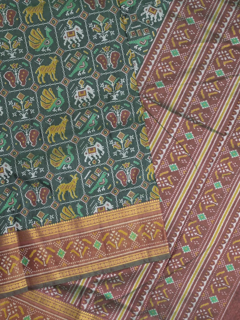 Ikkath fancy saree in peacock blue color allover design with zari border & ikkath pallu and plain blouse