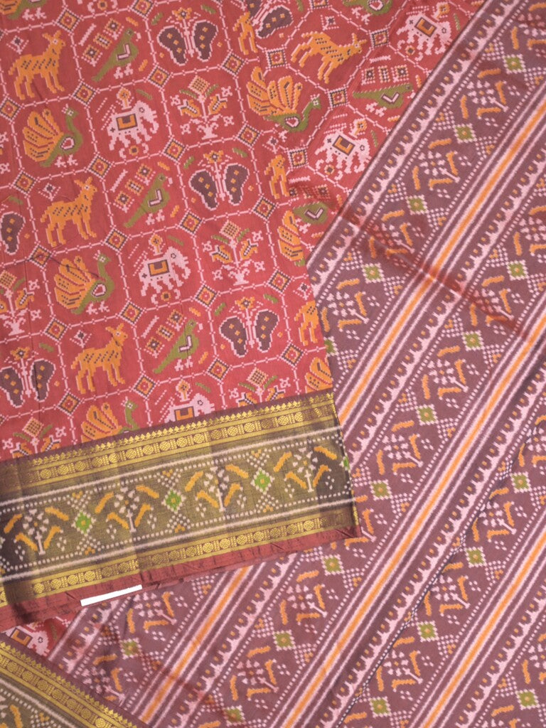 Ikkath fancy saree in pink color allover design with zari border & ikkath pallu and plain blouse