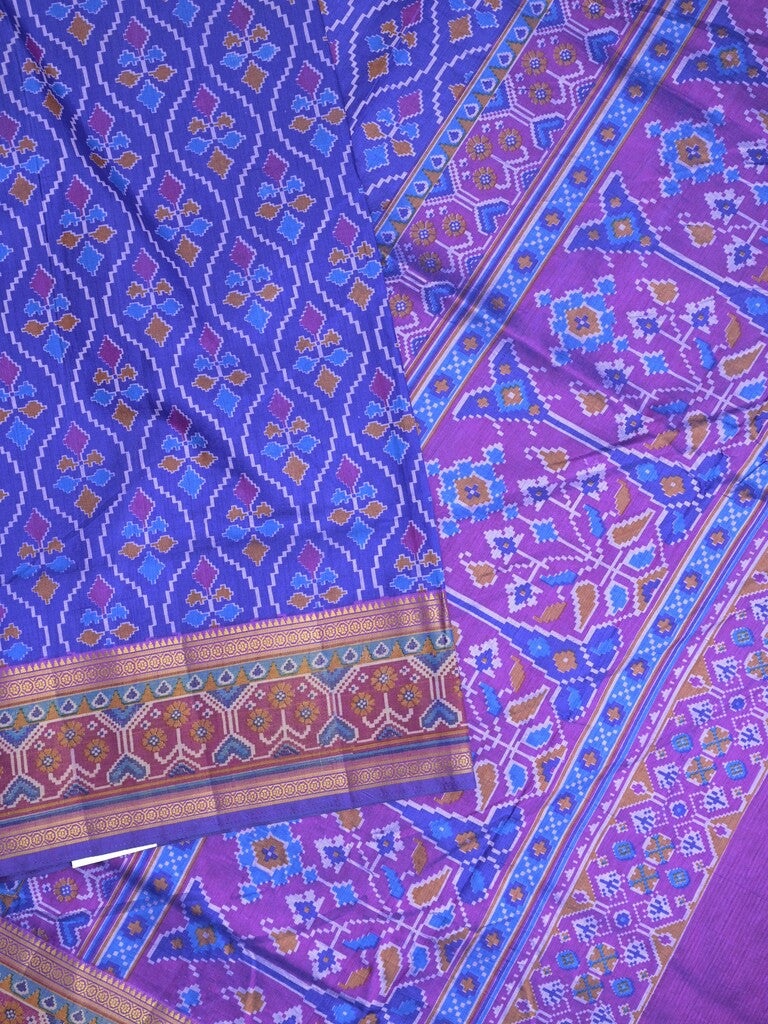 Ikkath fancy saree in royal blue color allover design with zari border & ikkath pallu and plain blouse