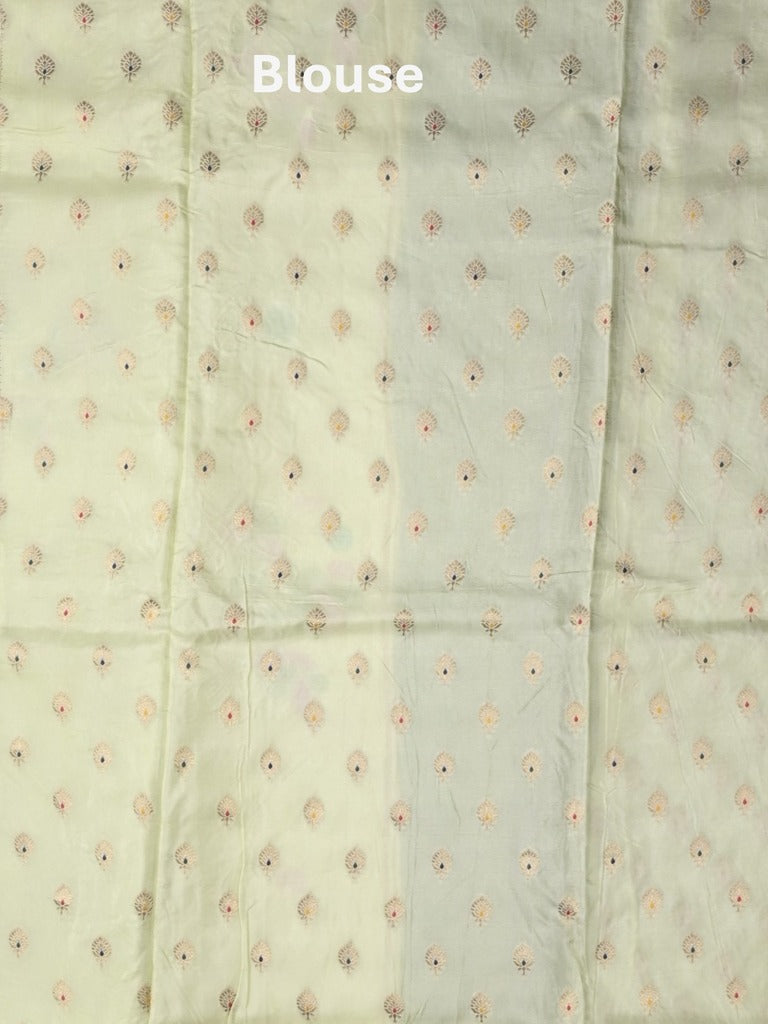Mashru silk fancy saree white color allover prints & zari border with plain pallu and printed blouse