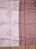 Mashru silk fancy saree pastel purple color allover prints & zari border with plain pallu and printed blouse