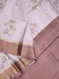 Mashru silk fancy saree pastel purple color allover prints & zari border with plain pallu and printed blouse