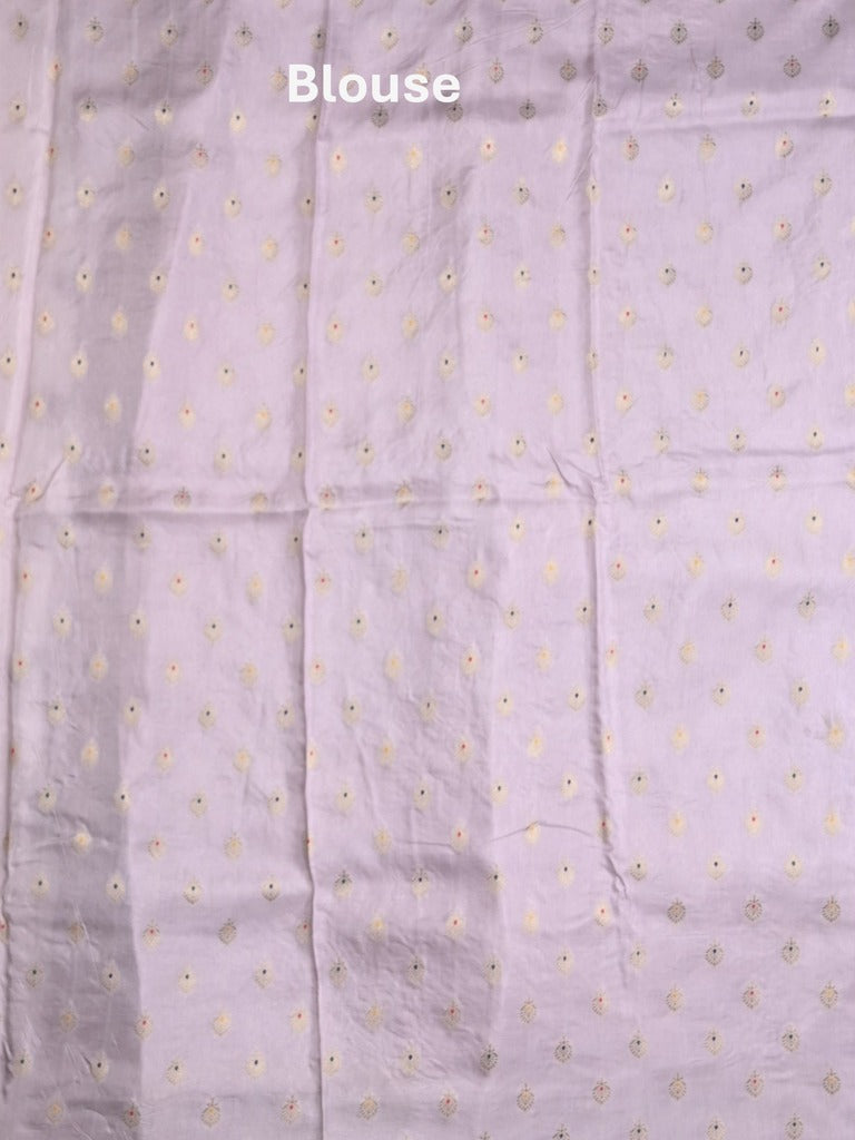 Mashru silk fancy saree pastel purple color allover prints & zari border with plain pallu and printed blouse