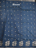 Raw mango fancy saree half white color allover prints & zari border with zari pallu and contrast blouse