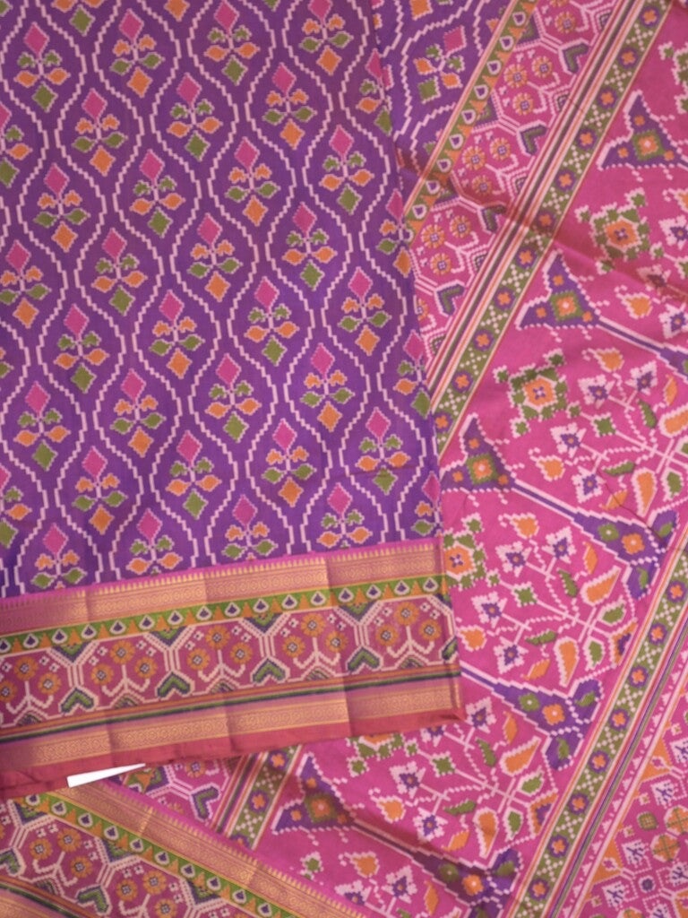 Ikkath fancy saree in purple color allover design with zari border & ikkath pallu and plain blouse