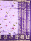 Raw mango fancy saree pastel purple color allover prints & zari border with zari pallu and contrast blouse