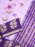 Raw mango fancy saree pastel purple color allover prints & zari border with zari pallu and contrast blouse