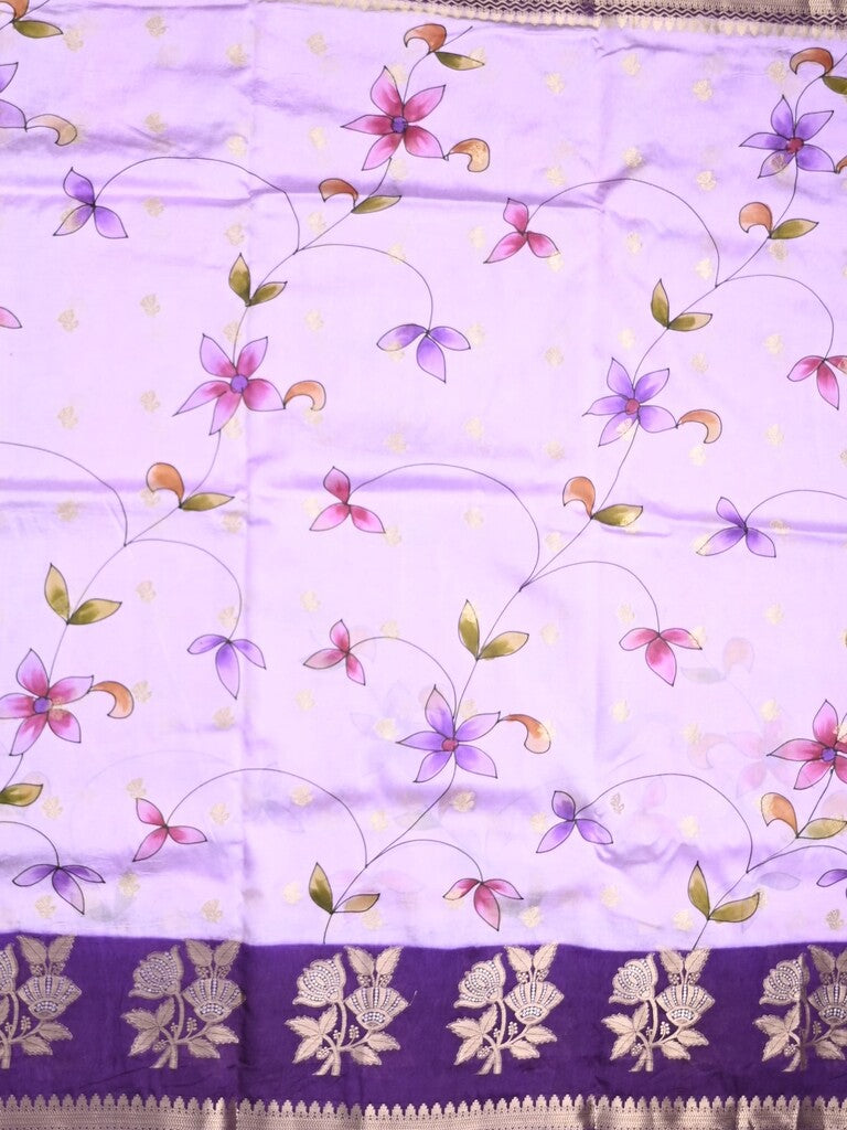 Raw mango fancy saree pastel purple color allover prints & zari border with zari pallu and contrast blouse