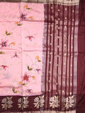 Raw mango fancy saree baby pink color allover prints & zari border with zari pallu and contrast blouse