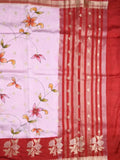 Raw mango fancy saree pastel blue color allover prints & zari border with zari pallu and contrast blouse