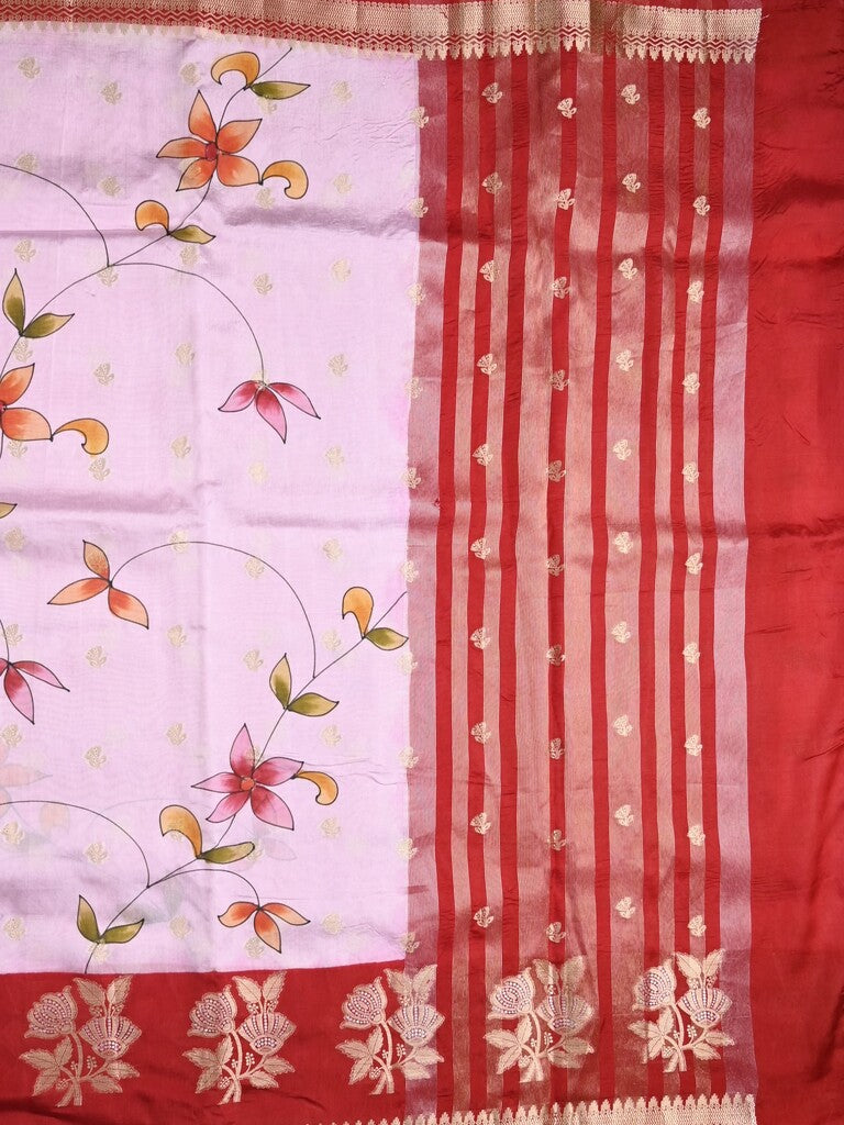 Raw mango fancy saree pastel blue color allover prints & zari border with zari pallu and contrast blouse