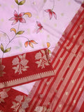 Raw mango fancy saree pastel blue color allover prints & zari border with zari pallu and contrast blouse