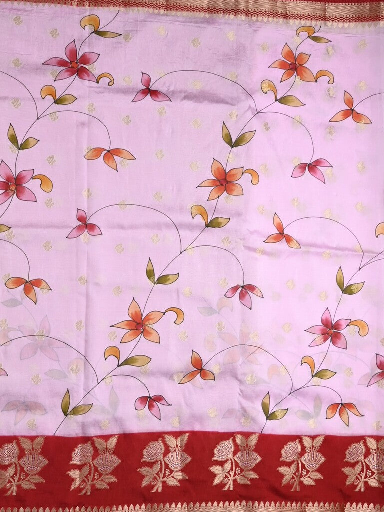 Raw mango fancy saree pastel blue color allover prints & zari border with zari pallu and contrast blouse