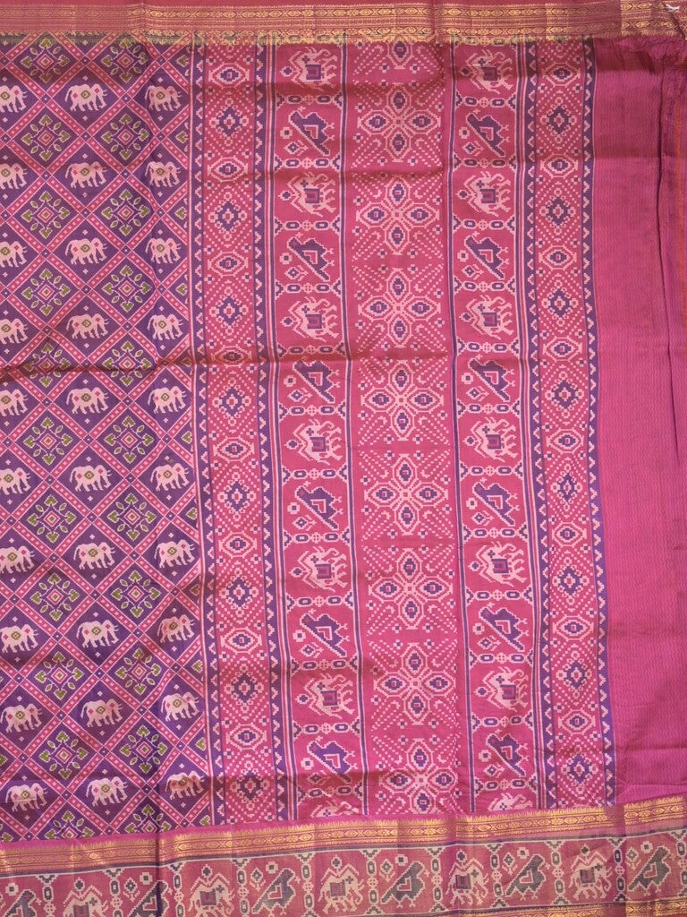 Ikkath fancy saree in purple color allover design with zari border & ikkath pallu and plain blouse