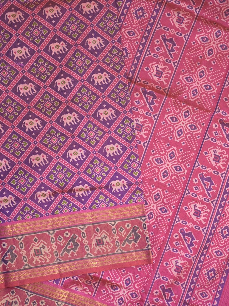 Ikkath fancy saree in purple color allover design with zari border & ikkath pallu and plain blouse