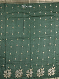 Raw mango fancy saree half white color allover prints & zari border with zari pallu and contrast blouse