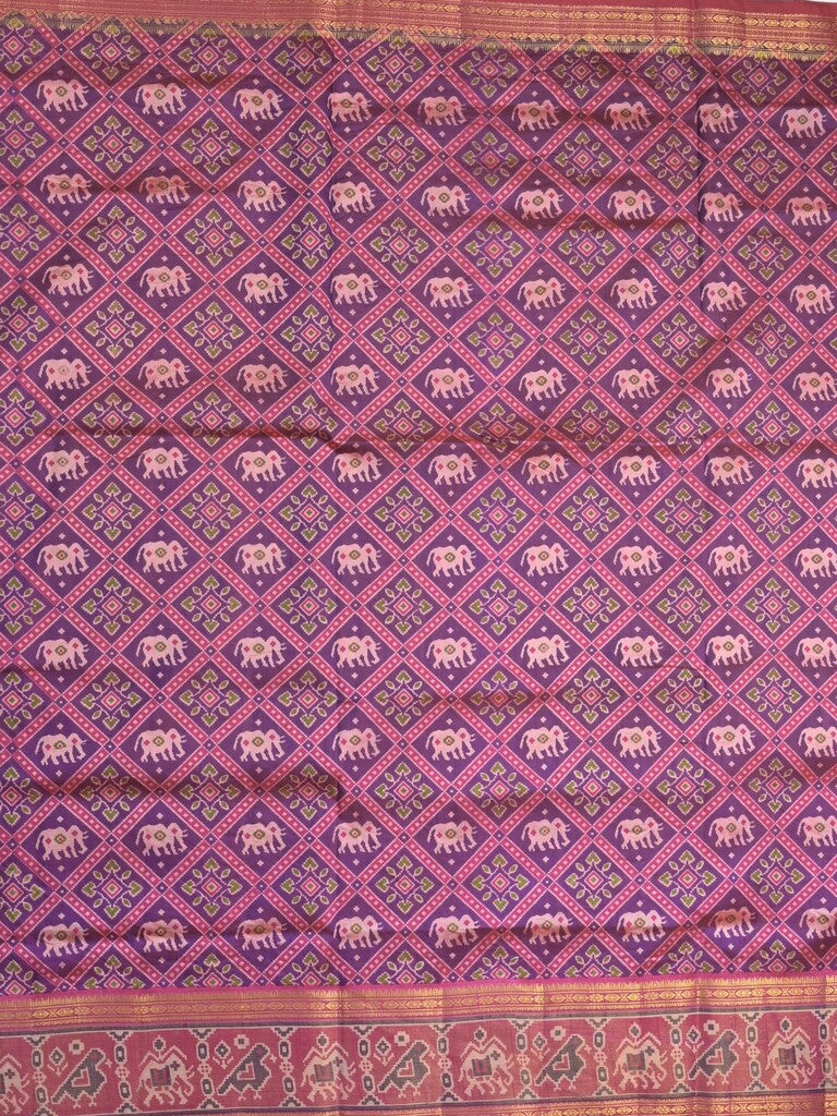 Ikkath fancy saree in purple color allover design with zari border & ikkath pallu and plain blouse