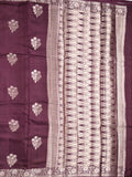 Raw mango fancy saree dark brown color allover zari motifs & zari border with zari pallu and brocade blouse
