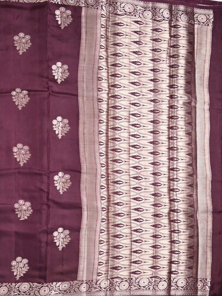 Raw mango fancy saree dark brown color allover zari motifs & zari border with zari pallu and brocade blouse