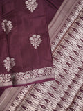 Raw mango fancy saree dark brown color allover zari motifs & zari border with zari pallu and brocade blouse