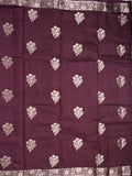 Raw mango fancy saree dark brown color allover zari motifs & zari border with zari pallu and brocade blouse