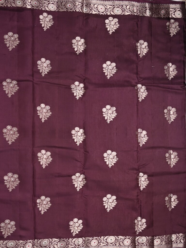Raw mango fancy saree dark brown color allover zari motifs & zari border with zari pallu and brocade blouse
