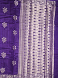 Raw mango fancy saree dark blue color allover zari motifs & zari border with zari pallu and brocade blouse