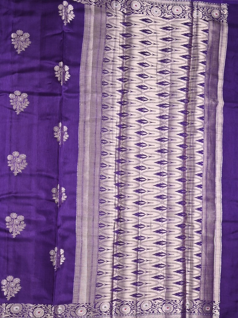 Raw mango fancy saree dark blue color allover zari motifs & zari border with zari pallu and brocade blouse