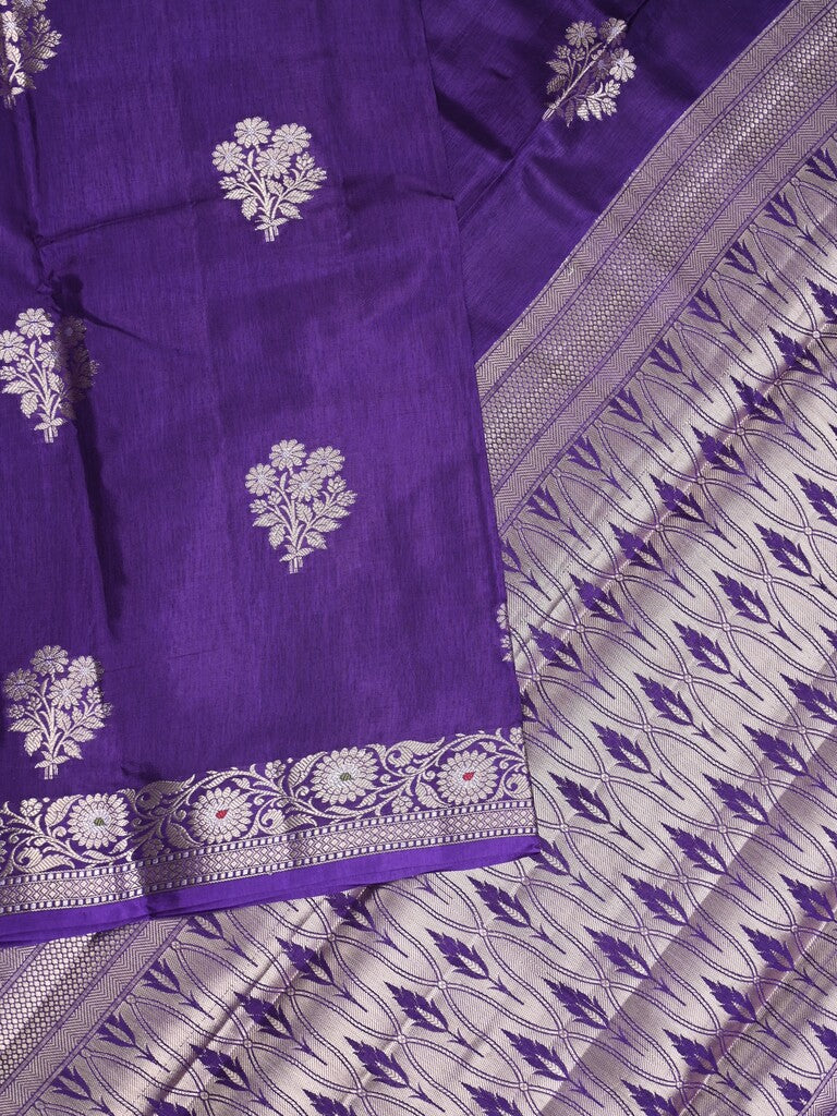 Raw mango fancy saree dark blue color allover zari motifs & zari border with zari pallu and brocade blouse