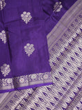 Raw mango fancy saree dark blue color allover zari motifs & zari border with zari pallu and brocade blouse