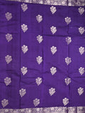 Raw mango fancy saree dark blue color allover zari motifs & zari border with zari pallu and brocade blouse