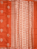 Raw mango fancy saree orange color allover zari motifs & zari border with zari pallu and brocade blouse