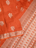 Raw mango fancy saree orange color allover zari motifs & zari border with zari pallu and brocade blouse