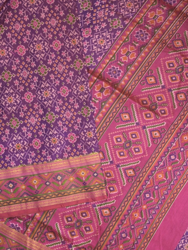 Ikkath fancy saree in dark purple color allover design with zari border & ikkath pallu and plain blouse