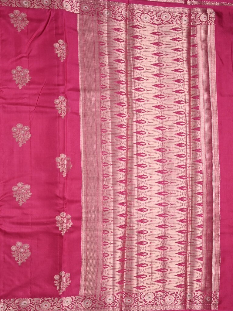 Raw mango fancy saree pink color allover zari motifs & zari border with zari pallu and brocade blouse