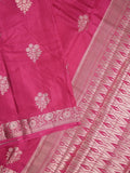 Raw mango fancy saree pink color allover zari motifs & zari border with zari pallu and brocade blouse
