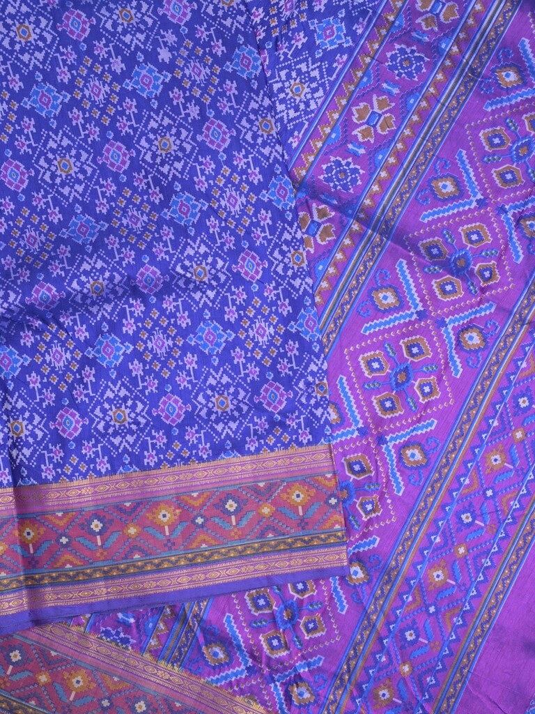Ikkath fancy saree in blue color allover design with zari border & ikkath pallu and plain blouse
