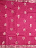 Raw mango fancy saree pink color allover zari motifs & zari border with zari pallu and brocade blouse