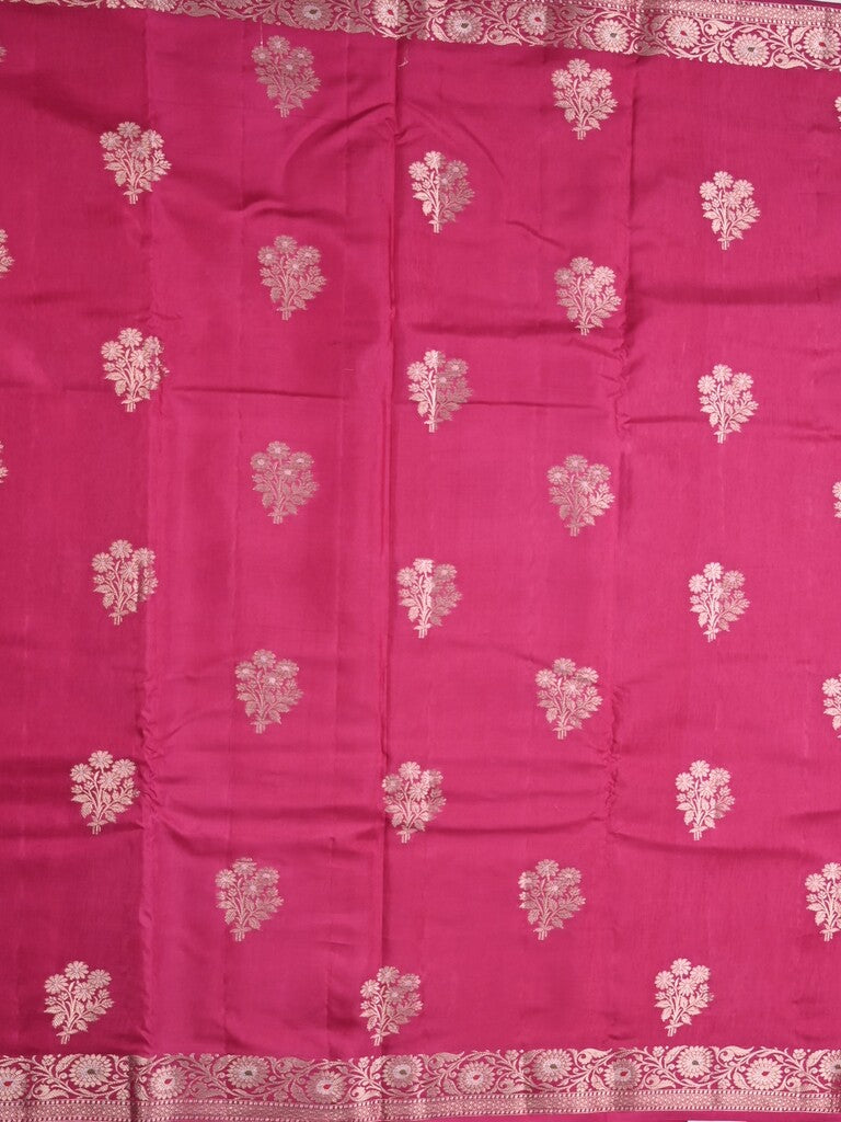 Raw mango fancy saree pink color allover zari motifs & zari border with zari pallu and brocade blouse