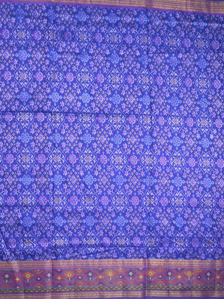 Ikkath fancy saree in blue color allover design with zari border & ikkath pallu and plain blouse