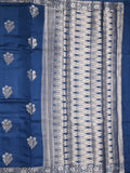 Raw mango fancy saree royal blue color allover zari motifs & zari border with zari pallu and brocade blouse