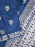 Raw mango fancy saree royal blue color allover zari motifs & zari border with zari pallu and brocade blouse
