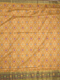 Ikkath fancy saree in yellow color allover design with zari border & ikkath pallu and plain blouse