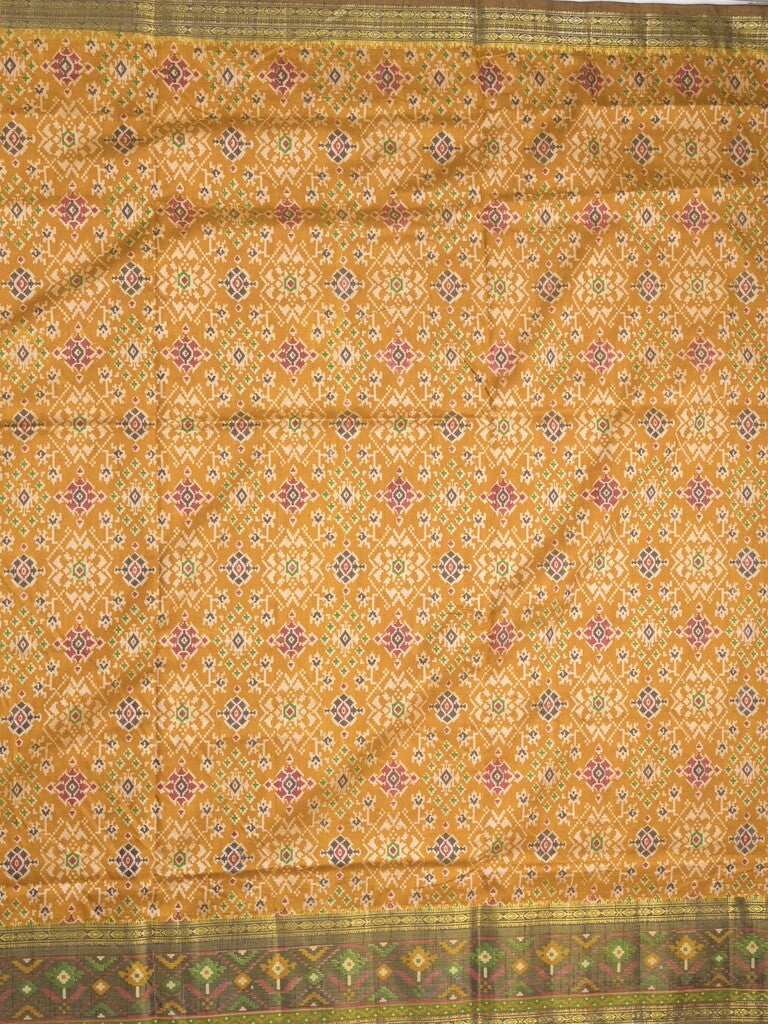 Ikkath fancy saree in yellow color allover design with zari border & ikkath pallu and plain blouse