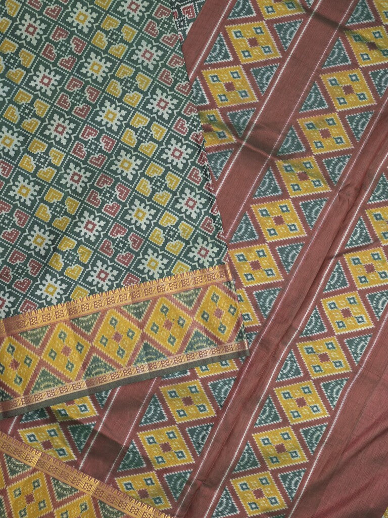 Ikkath fancy saree in dark green color allover design with zari border & ikkath pallu and plain blouse