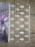 Chanderi fancy saree grey color allover prints & kaddi border with contrast pallu and printed blouse