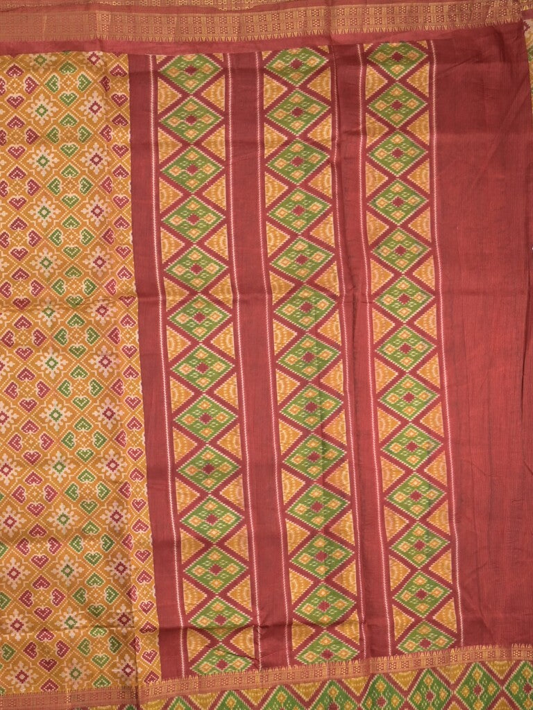 Ikkath fancy saree in orange color allover design with zari border & ikkath pallu and plain blouse