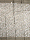 Chanderi fancy saree grey color allover prints & kaddi border with contrast pallu and printed blouse