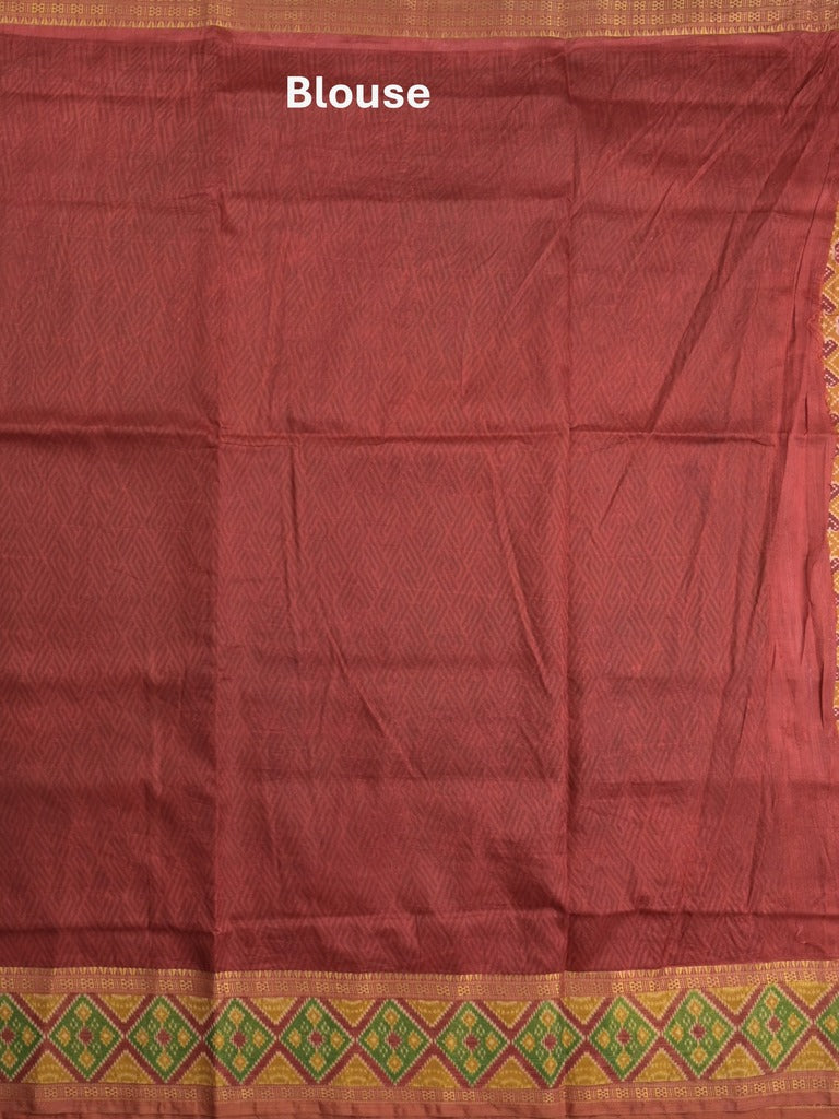 Ikkath fancy saree in orange color allover design with zari border & ikkath pallu and plain blouse